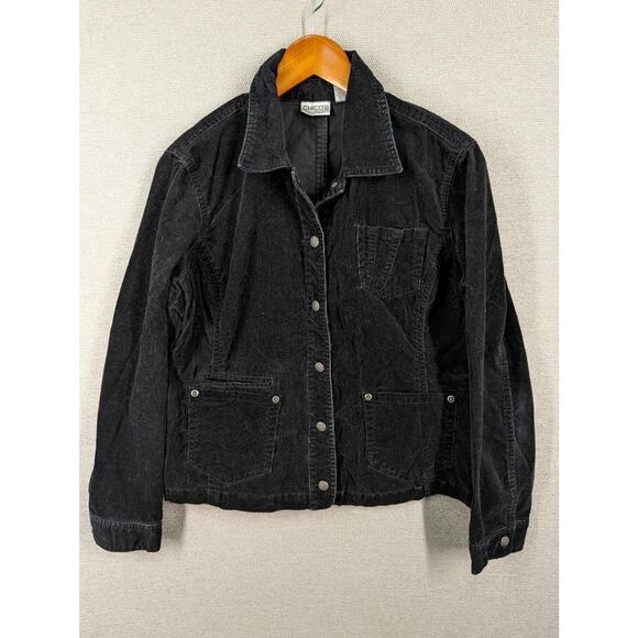 Chico's Corduroy Jacket Size 1 Black Button Up -T0224 - Picture 1 of 6
